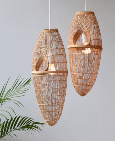 Woven Cocoon Bamboo Pendant Light - Plug In / Swag