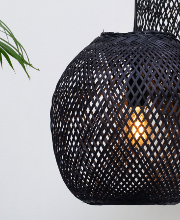 Woven Round Black Bamboo Basket Pendant Light