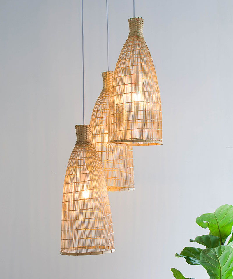 Woven Tall Bamboo Pendant Cluster Lights - Triple Cluster Canopy
