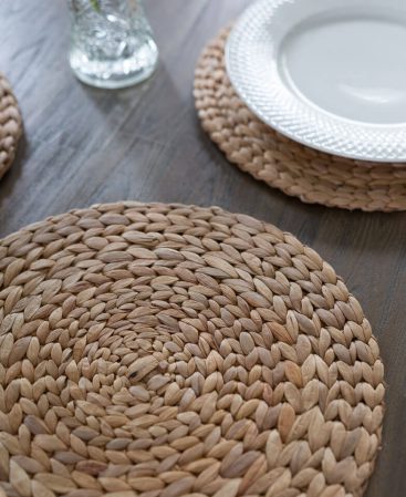 Woven water hyacinth table place mats similar to seagrass.